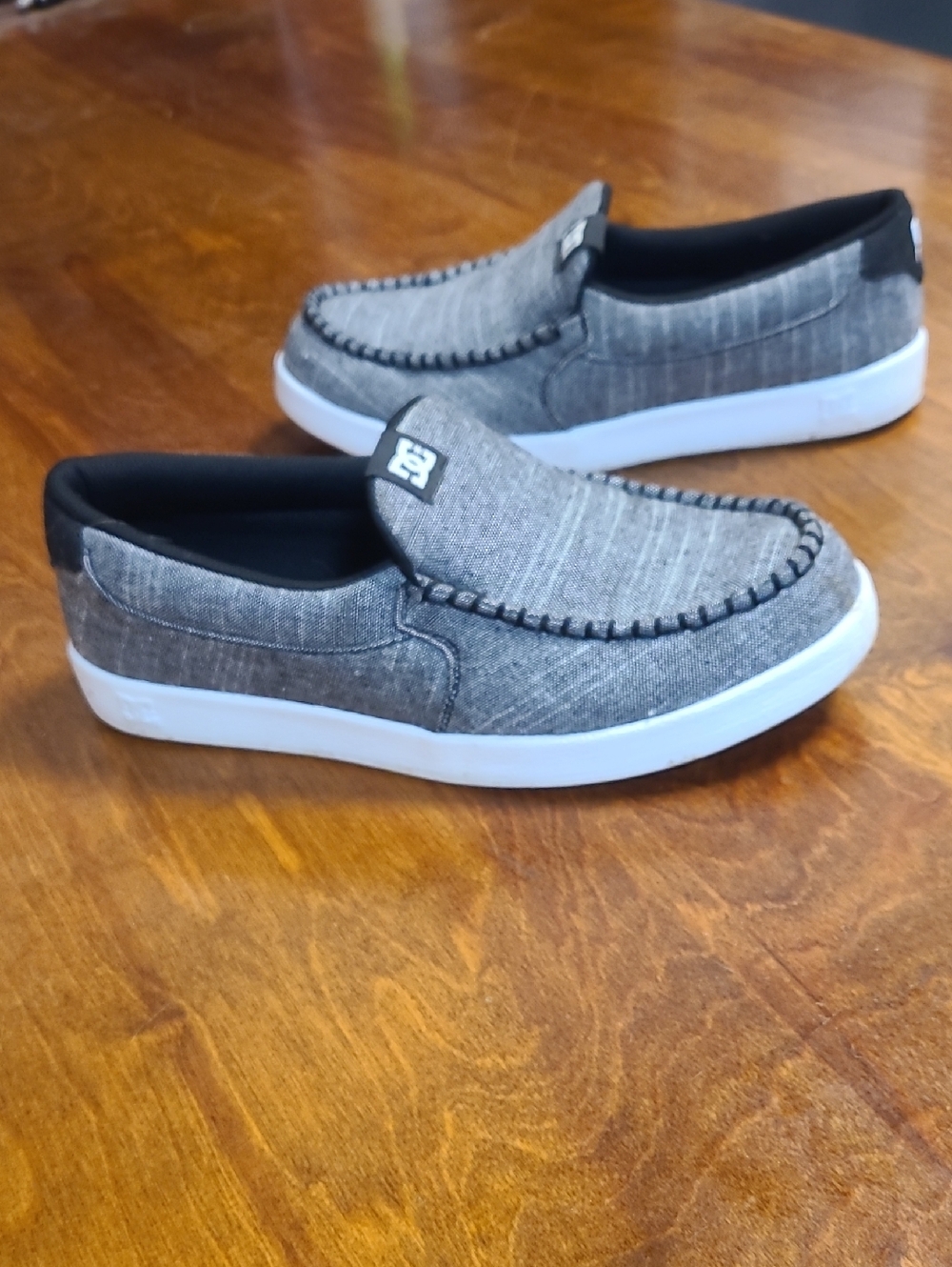 DC Men's Gray Canvas Slip-On Loafers with White Sole